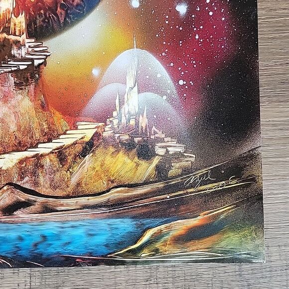 Original space fantasy painting mixed media signed Azul 2006 - Picture 5 of 10